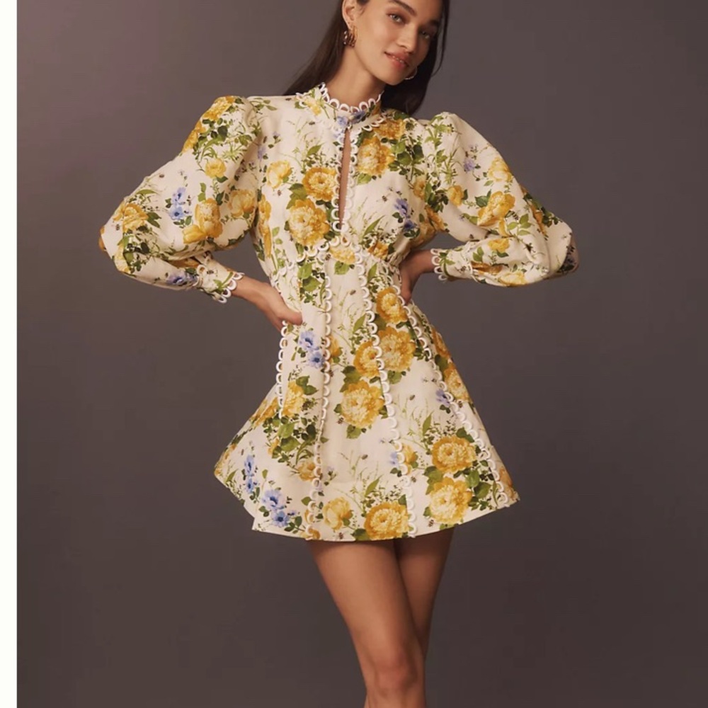 Anthropologie BHLDN Kali Long Sleeve Linen Silk Fit & Flare Mini Dress size 12